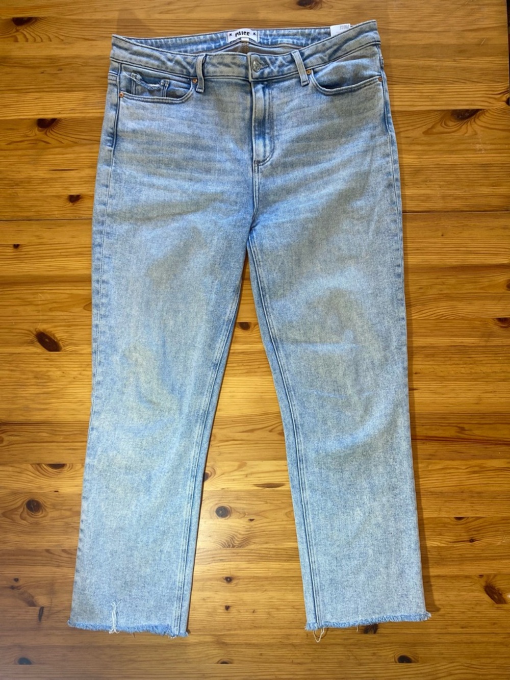 PAIGE Cindy Crop High Rise Straight Leg Raw Hem Jeans Mariska Size 32 - Picture 4 of 10